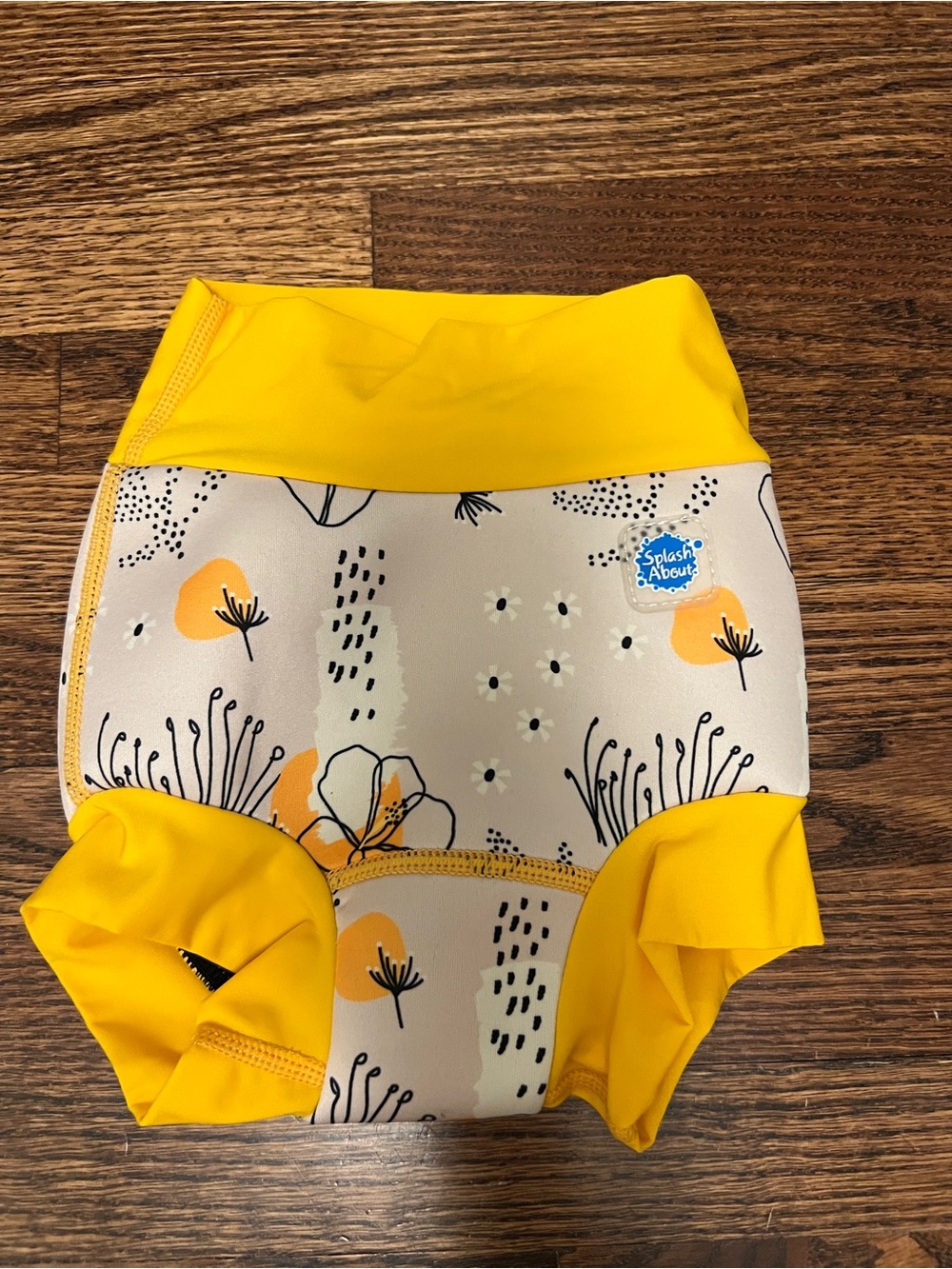 NWOT Splash About Yellow Floral Kids Swim Diaper. Size XL 12-24 Months.